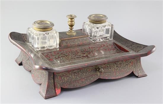 A William IV ormolu and red boullework ink stand, width 14in. depth 11.5in.